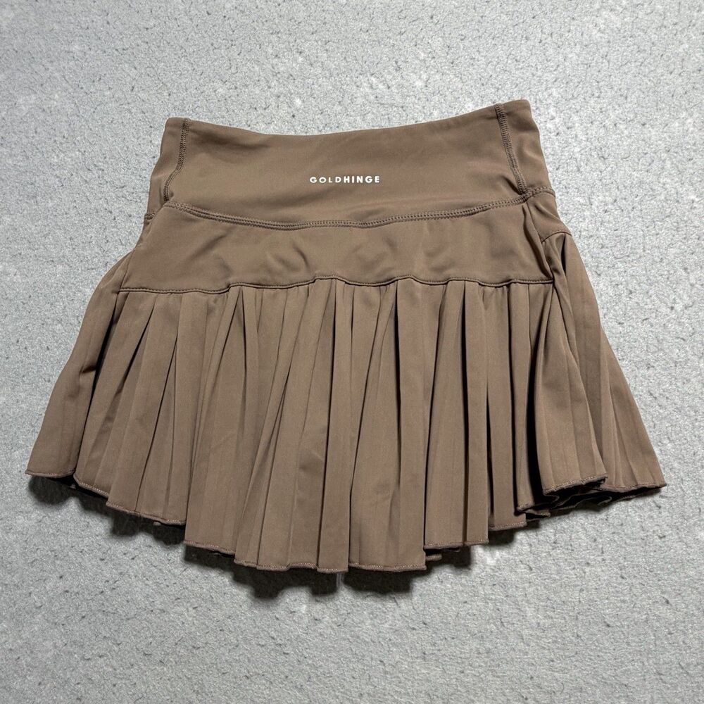 Gold Hinge Pleated Tennis Skort/Skirt Women’s XS Brown Pull On Preppy Sporty